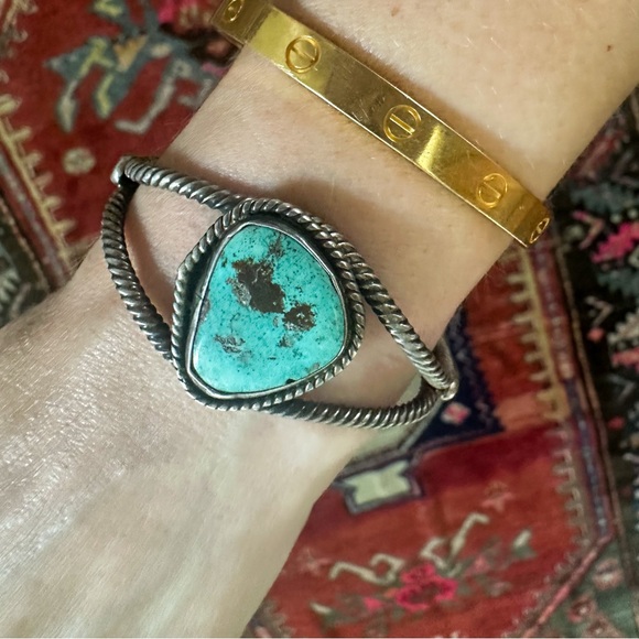 Jewelry - Vintage Old Pawn Sterling Silver Cuff Bracelet with Natural Turquoise